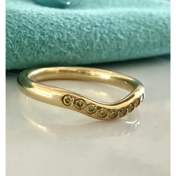 Tiffany & Co Elsa 18k Gold Peretti FANCY YELLOW Diamond Wedding Curved Band Ring - Picture 3 of 11